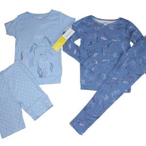 Carter's Blue Unicorn 4-Piece Pants Shorts Pajamas Set Girls Size 5 6 7 8 NWT